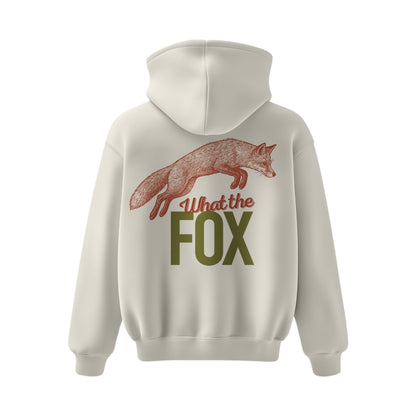 Premium-Unisex-Hoodie „What the Fox“ Mit Rückenprint und Logo-Stick vorne