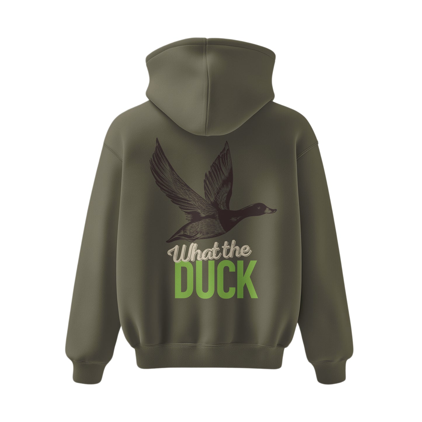 Premium-Unisex-Hoodie „What the Duck“ Mit Rückenprint und Logo-Stick vorne