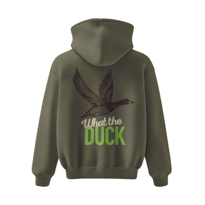 Premium-Unisex-Hoodie „What the Duck“ Mit Rückenprint und Logo-Stick vorne