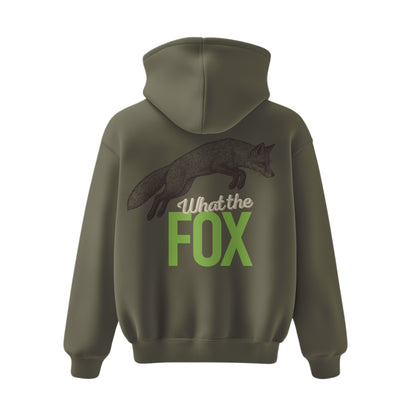 Premium-Unisex-Hoodie „What the Fox“ Mit Rückenprint und Logo-Stick vorne