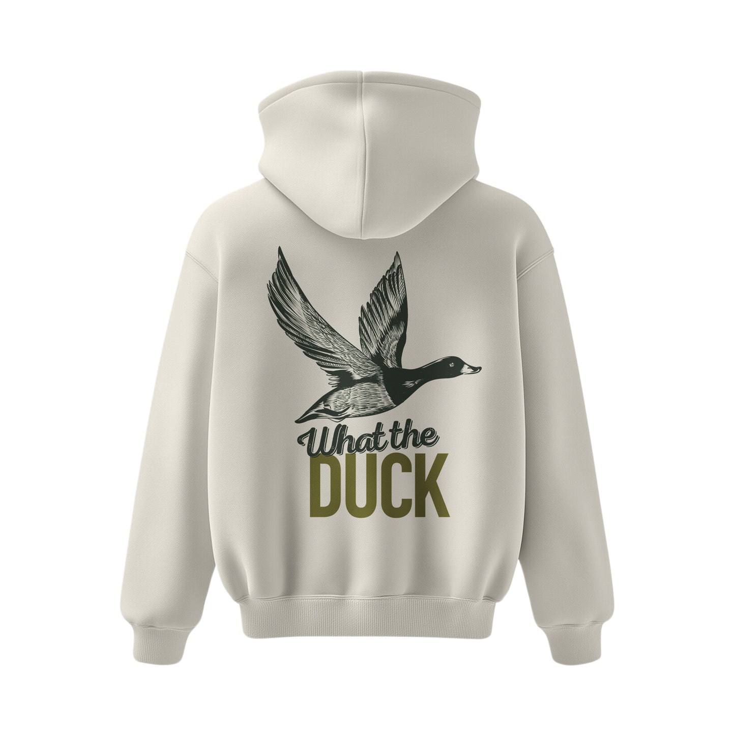 Premium-Unisex-Hoodie „What the Duck“ Mit Rückenprint und Logo-Stick vorne