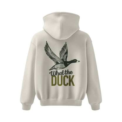 Premium-Unisex-Hoodie „What the Duck“ Mit Rückenprint und Logo-Stick vorne