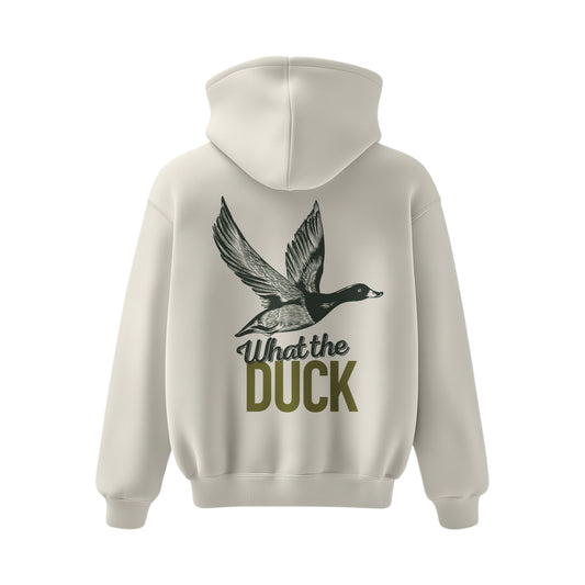 Premium-Unisex-Hoodie „What the Duck“ Mit Rückenprint und Logo-Stick vorne