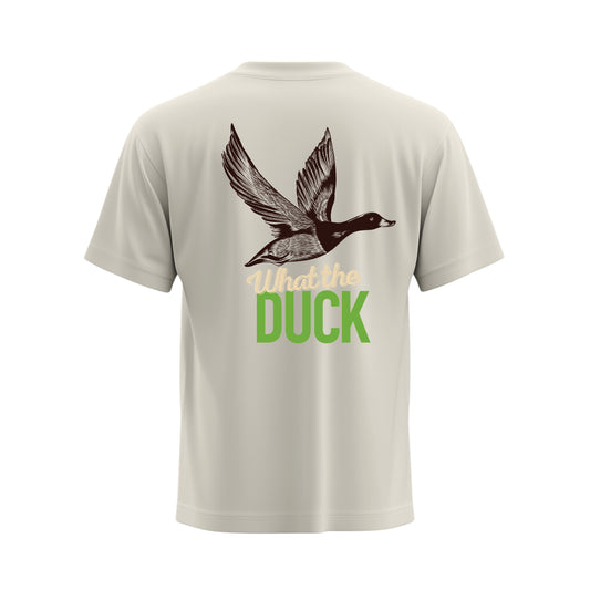 Premium-Unisex-T-Shirt „What the Duck“ Creme Mit Rückenprint und Logo-Stick vorne