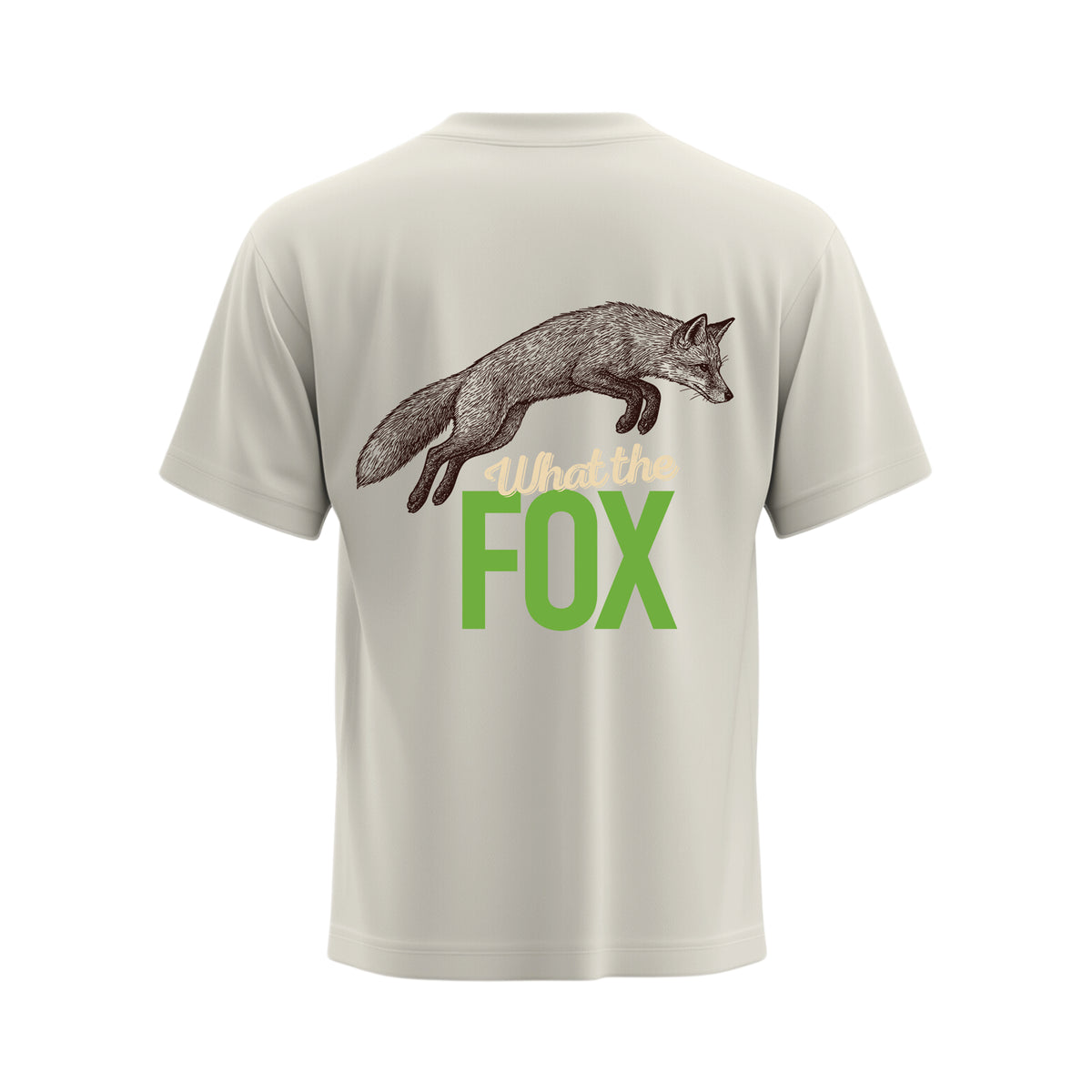 Premium-Unisex-T-Shirt „What the Fox“ Creme Mit Rückenprint und Logo-Stick vorne