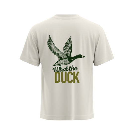 Premium-Unisex-T-Shirt „What the Duck“ Mit Rückenprint und Logo-Stick vorne