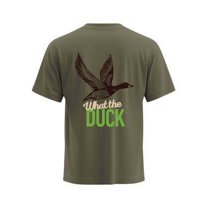 Premium-Unisex-T-Shirt „What the Duck“ Mit Rückenprint und Logo-Stick vorne