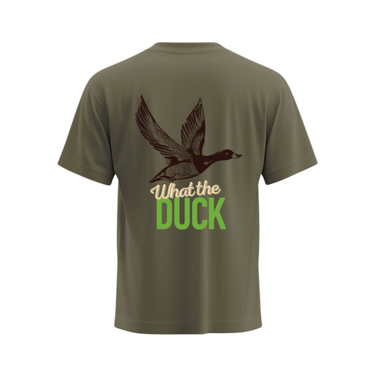 Premium-Unisex-T-Shirt „What the Duck“ Mit Rückenprint und Logo-Stick vorne
