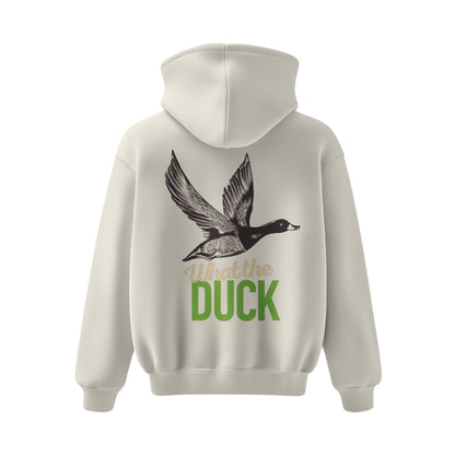 Premium-Unisex-Hoodie „What the Duck“ Creme Mit Rückenprint und Logo-Stick vorne