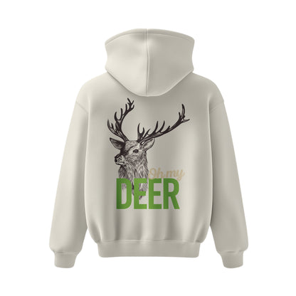 Premium-Unisex-Hoodie „Oh my deer“ Creme Mit Rückenprint und Logo-Stick vorne